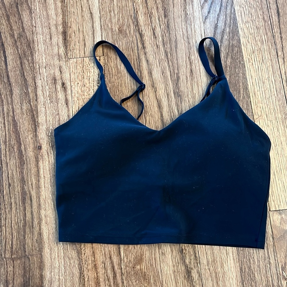 Athleta- black crop tank- size XS- with built in shelf bra and cup inserts.